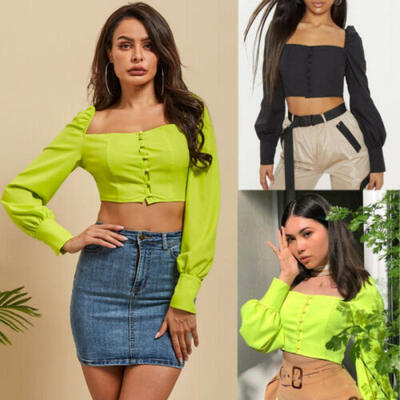 

UK Womens Plain Off Shoulder Long Sleeve Sports Bra Ladies Vest Tank Crop Top