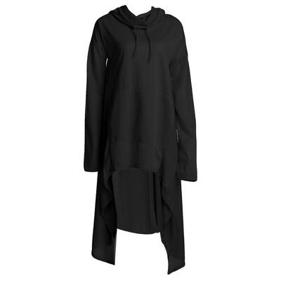 

Women Pocket Drawstring Solid Irregular Loose Pullover Hoodies Black
