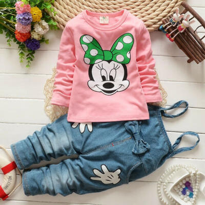 

Kids Girls Baby Minnie Tops T-shirtDenim Bib Pants Jeans Overalls Outfits Set