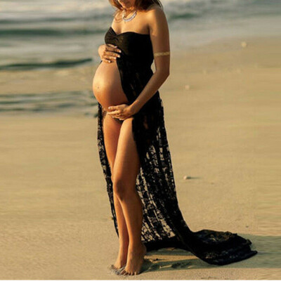 

Ladies Off Shoulder V Collar Lace Maxi Dress Gown Maternity Photography Prop 1PC