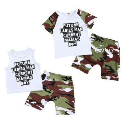 Summer Clothes Newborn Kid Baby Mamas Boys T-shirts Tops Vest Pants 2Pcs Outfit