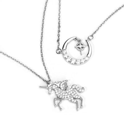 

2PcsSet Popular Jewelry Pendant Gift Women Unicorn Necklace Star Moon Necklace Simple Temperament Clavicle Chain Wholesale