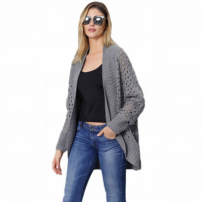 

Cutout Long Sleeve Cardigan Sweater Ribbed Knit Loose Sweater