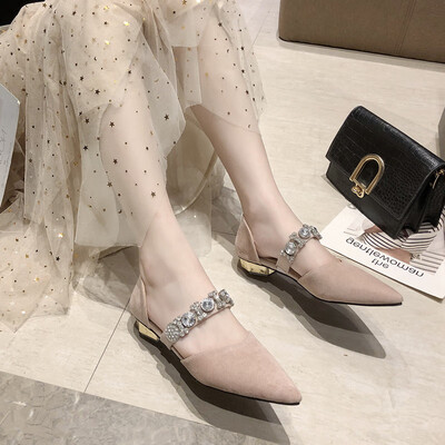 

Low heel set feet frosted low top shoes pointed shoes shallow shoes large rhinestone sweet fairy shoes comfortable shoes