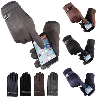 

USA Men Women Winter Warm Suede Leather Fleece Lined Touch Screen Driving Gloves