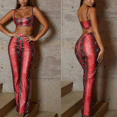 

Sexy Womens Ladies 2Pcs Snake Crop Tops Pants Co Ord Set Beach Party Suit Playsuit Jumpsuit Outfits
