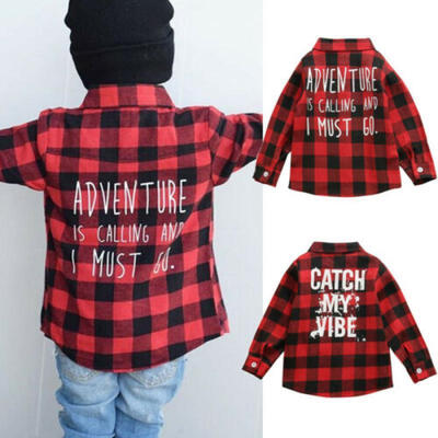 

AU Stock Toddler Baby Girl Boy Christmas Clothes Letter print Tops Plaid T-Shirt