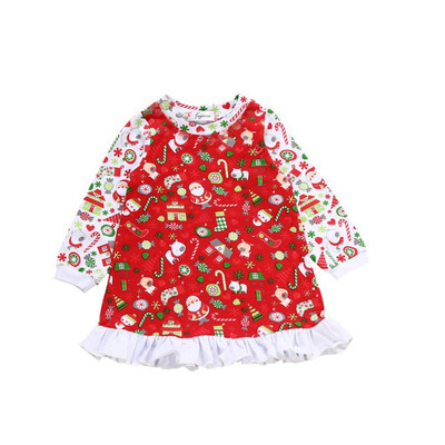 

Baby Girls Christmas Print Patchwork Lace Princess Dressborn Infant Spring Autumn Long Sleeve Cute Soft Cotton Clothes Dress