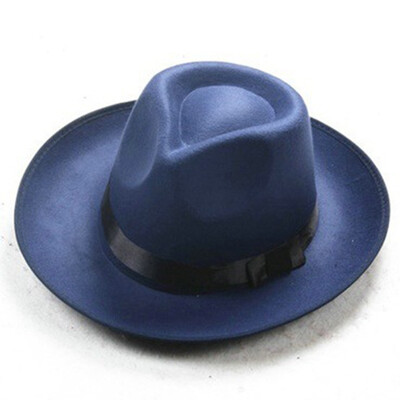 

Vintage Unisex Women Men Woolen Felt Wide Brim Fedoras Hat Pork Pie Hat Jazz Cap