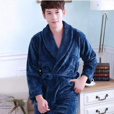 

Mens Luxury Bathrobe Soft Shawl Collar Plush Robe Fluffy Flannel Sleepwear
