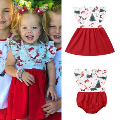 

US Xmas Toddler Baby Girl Christmas Romper Dress Bodysuit Plaid Outfit Clothes