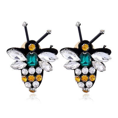 

Alloy Stud Earrings with Acrylic Rhinestone Bees Colorful 50x35mm