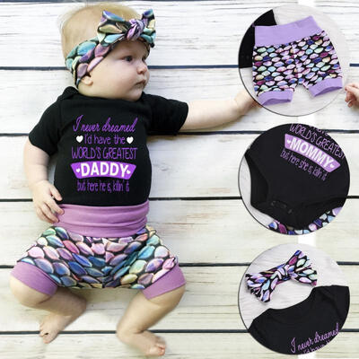 

3PCS New Baby Girl Boy Romper Jumsuit BodysuitShorts PantsHeadband Kid Clothes