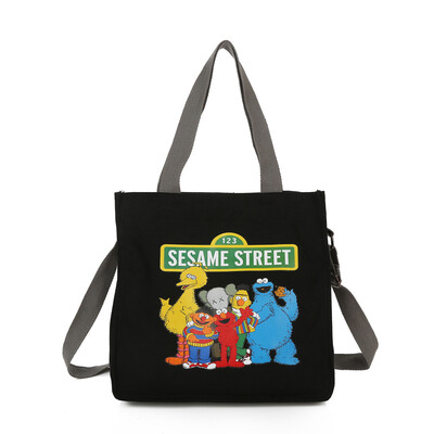 

Sesame Street ins Canvas Bag Girls Student Lovely Cartoon Japanese Harajuku Strange Single Shoulder Slant Bag Girls