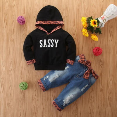 

2pcs Toddler Baby Girl Boy Hooded SASSY TopsLong Pants Winter Warm Outfits Set