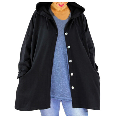 

Toponeto Women Fashion Solid Button Cardigan Hooded Pocket Splice Long Sleeve Coats