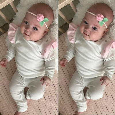 

US Sweet Kids Newborn Baby Girls Fly-Sleeve Long Sleeve Tops Pants Clothes Sets