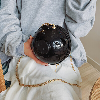 

Qiao Bani 2019 new Korean chic fashion funny pig head chain geometry bag shoulder diagonal trend handbags