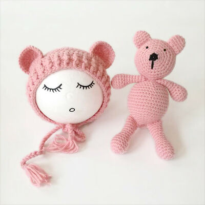 

Newborn Baby Bear Hat Set Girls Boys Photography Crochet Knit Costume