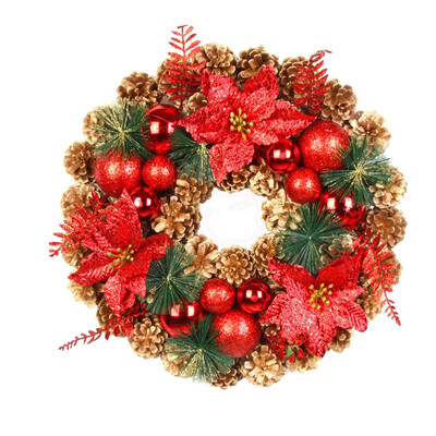 

〖Follure〗40cm Christmas Artificial Pine Cone Wreath Leaf Fall Door Wall Home Ornament