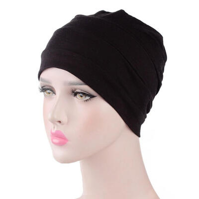 

Solid Color Men Women Pleated Cotton Beanie Cap Hair Loss Sleeping Chemo Hat