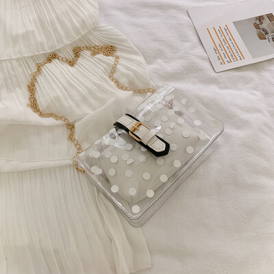 

2019 new small fresh messenger bag female Korean version of the fashion wave point square bag personality chain single shoulder jelly child package