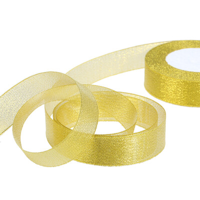 

25 YardsRoll 6mm12mm25mm Width Gold Silver Glitter Ribbon Luster Silk Satin Ribbon Wedding Party Decoration DIY Webbing Invitat