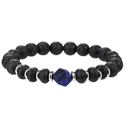 

Fashion 8Mm Black Lava Stone Beads Bracelets Bangles Natural Stone Hexagon Prism Crystal Pendant Bracelet