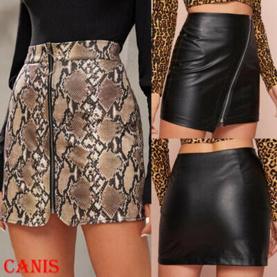 

Women High Waist Stretch Sexy Bodycon Mini Skirt Faux Leather Short Pencil Dress