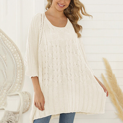 

Tailored Women Casual O-Neck Pullover long Sleeve Loose Long Loose Knitted Sweater Tops