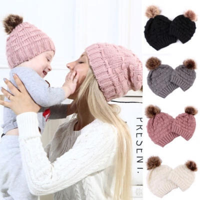 

Hot Baby Infant Kid Women Mom Winter Warm Knit Hat Crochet Cap Beanie Hat