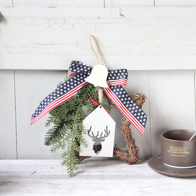 

〖Follure〗Christmas Wreath Door Wall Ornament Pentagram Hanging Decoration With Bowknot