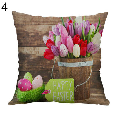 

Happy Easter Egg Rabbit Flower Pillow Case Cushion Cover Sofa Bed Car Cafe Decor