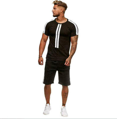 

Fashion Men Tracksuit Set Short Sleeve Sweatshirt Pants Jogger Sportswear Suit