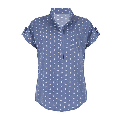 

Hot Womens Fashion Casual V-neck Polka Dot Button Short-sleeved Shirt Work Tops