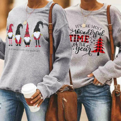 

US Women Christmas Sweatshirt Long Sleeve Pullover Sweater Jumper Tops Hoodie