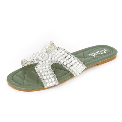 

Cool slippers womens summer fashion outside wearing h slippers hundred flat-bottomed beach sandals one word slippers