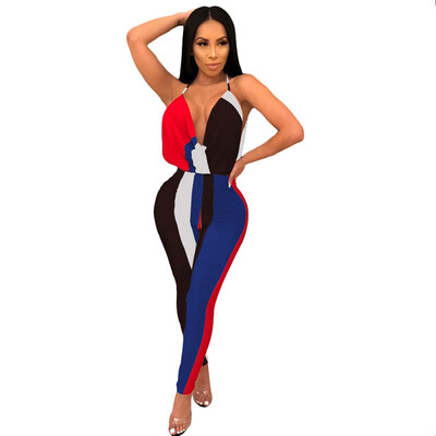 

Starmoon Women Ladys Summer Sexy Backless strapless Striped Print Long Jumpsuit