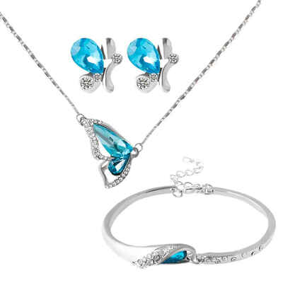 

Sparkling Shining Butterfly Crystal Rhinestone Women Necklace Earrings Bracelets Kit Girl Jewelry Set