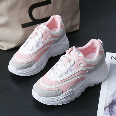 

Women Chunky Sneakers Fashion Patchwork Silver Bling Thick Sole Heel Ladies casual Shoes Breathable Platform Casual Women Shoes