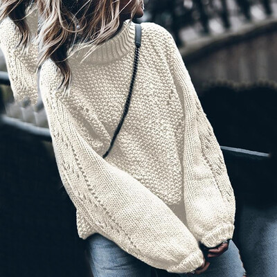 

Womens Casual Winter Sweater Baggy Solid Warm Tops Long Sleeve Knitted Pullover