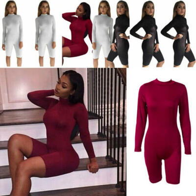 

Short Romper Jumpsuit Leotard Long Sleeve Top Women Blouse Lady Bodysuit Bodycon