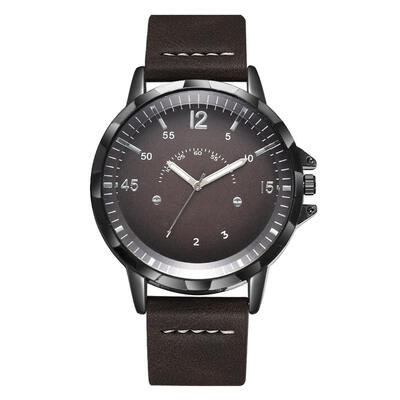 

WomenMen Big Round Dial Quartz Watch Leather Band Casual Analog Wristwatch