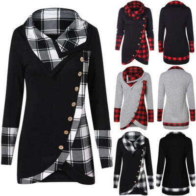 

Women Turtleneck Long Sleeve Plaid Jumper Sweater Sweatshirt Dress Casual Tops