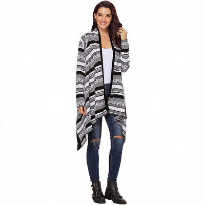 

Shawl Print Long Sleeve Cardigan Loose Mid-length Knit Sweater