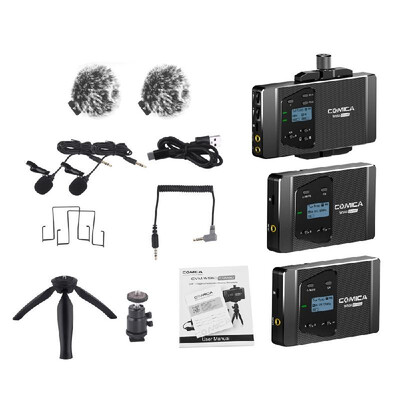

CoMica CVM-WS60 COMBO 1-Trigger-2 Flexible Mini Wireless Microphone System Two Transmitters One Receiver for Smartphones&Cam