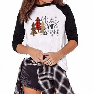 

Tailored Christmas Women Color Patchwork Print Tops Hooded Pullover Blouse T-Shirts
