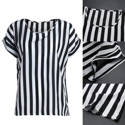

Summer Lady O Collar Stripe T Loose Short Sleeve Chiffon Blouse