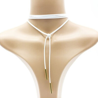

Manual Handmade Bowknot Metallic Conduit Charms Long Rope Black Leather Choker Necklace For Women Jewelry