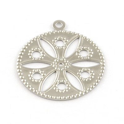 

Hollow Flat Round 304 Stainless Steel Pendants Stainless Steel Color 22x19x05mm Hole 1mm